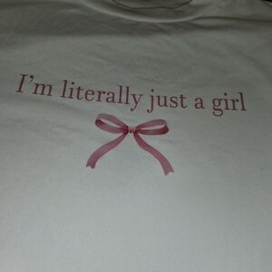 SHEIN White Cap Sleeve Tee with Pink Script & Bow